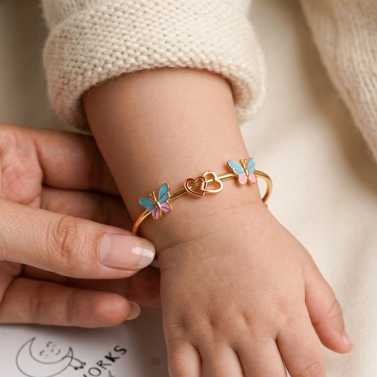 Butterfly Double Heart Silver Kada