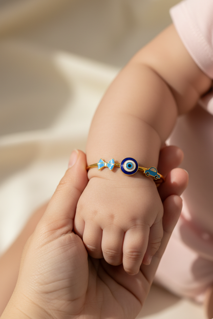Bow Evil Eye Car Silver Kada