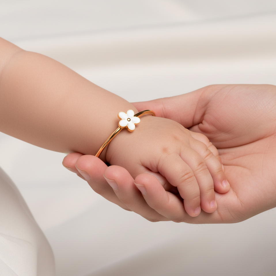 White Flower Silver Kada