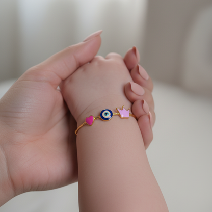 Heart Evil-Eye Crown Silver Kada