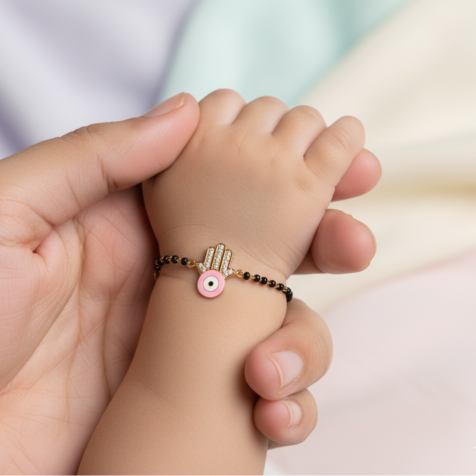 Pink Hamsa Diamond Evil Eye Silver Nazariya