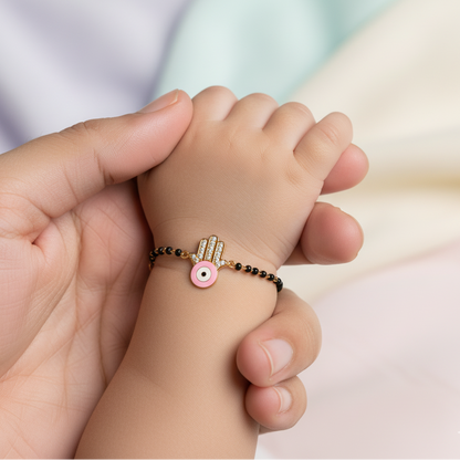 Pink Hamsa Diamond Evil Eye Silver Nazariya