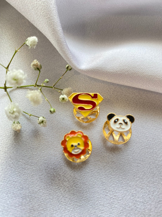 Lion Panda Super Man Kurta Silver Buttons Set