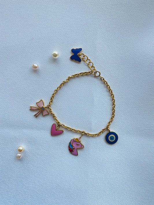 Heart Unicorn Evil Eye Butterfly  Bracelet Silver