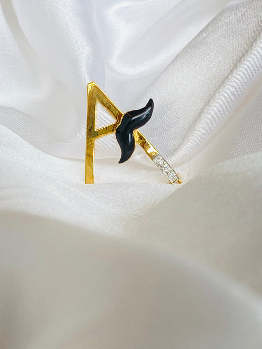 'A' Letter Moustache Silver Brooch Pin