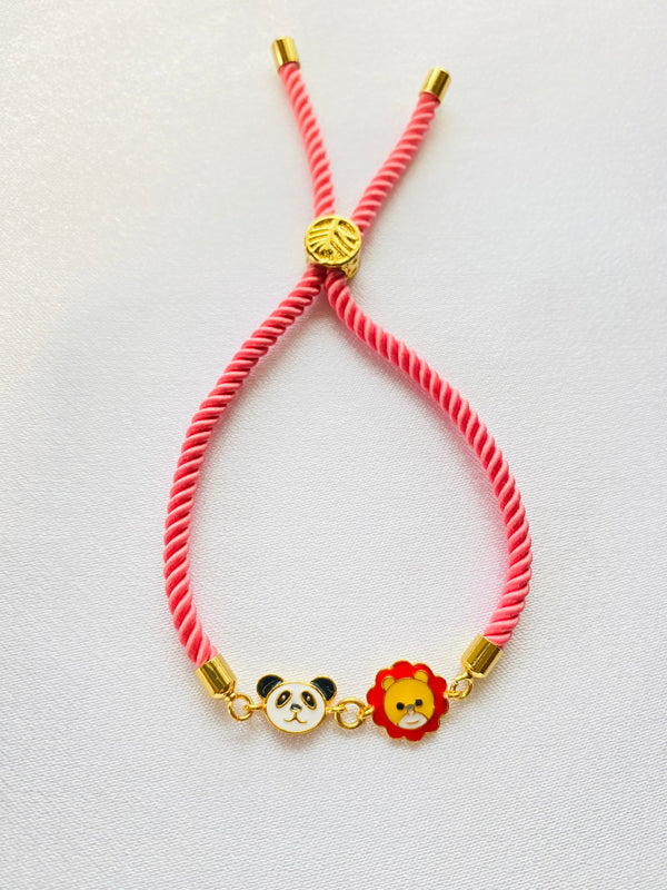 Panda Lion Silver Rakhi Thread Bracelet