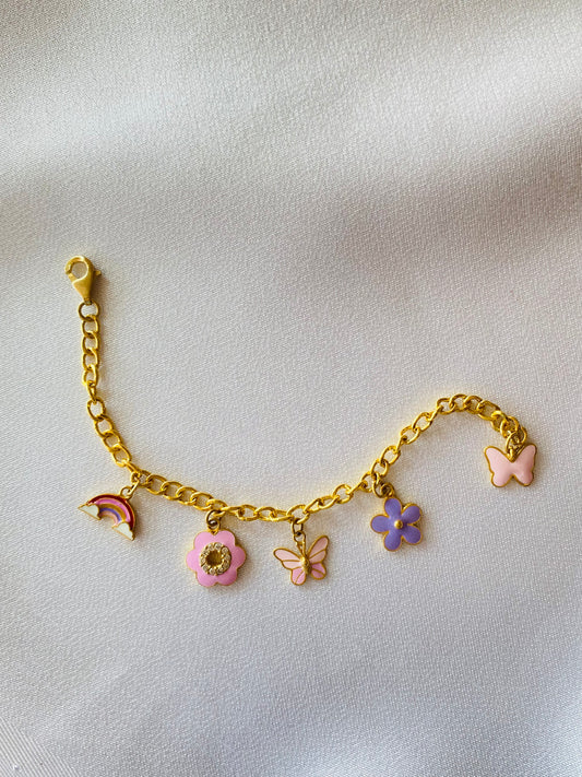 Rainbow Butterflies Flower Gold Bracelet