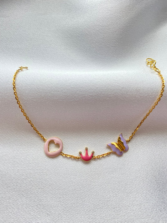 Crown Butterfly Heart Gold Bracelet