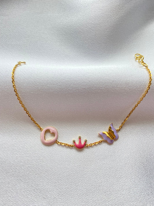 Crown Butterfly Heart Bracelet Silver
