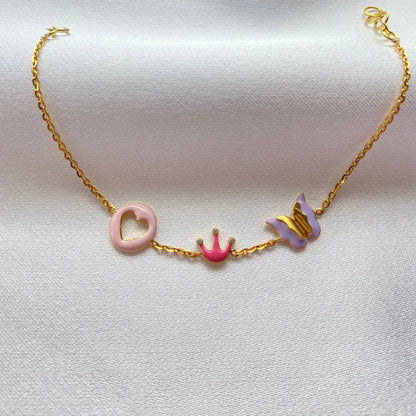 Crown Butterfly Heart Silver Bracelet