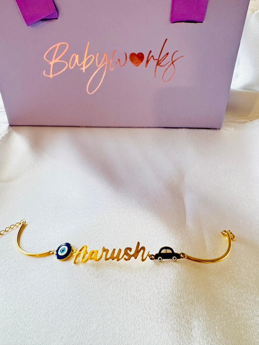 Personalized Name Evil Eye Car Bracelet Silver