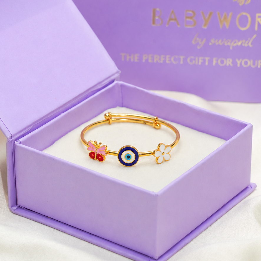 Butterfly Evil Eye Flower Silver Kada