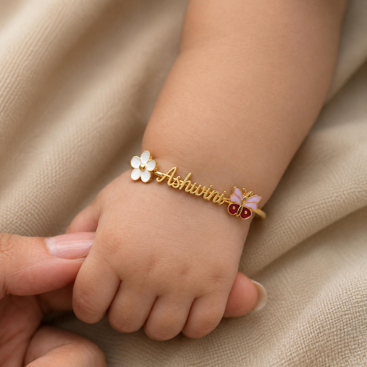 Personalized Name Flower Butterfly Silver Kada