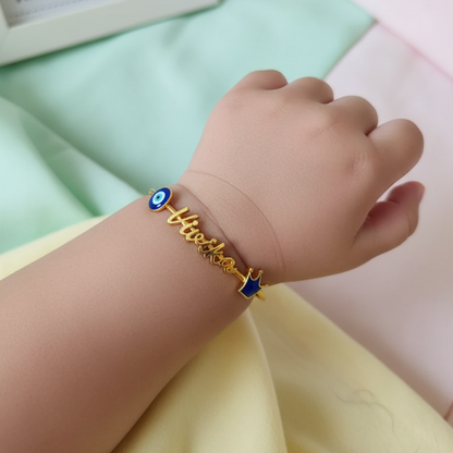 Personalized Name Crown Evil Eye Silver Kada