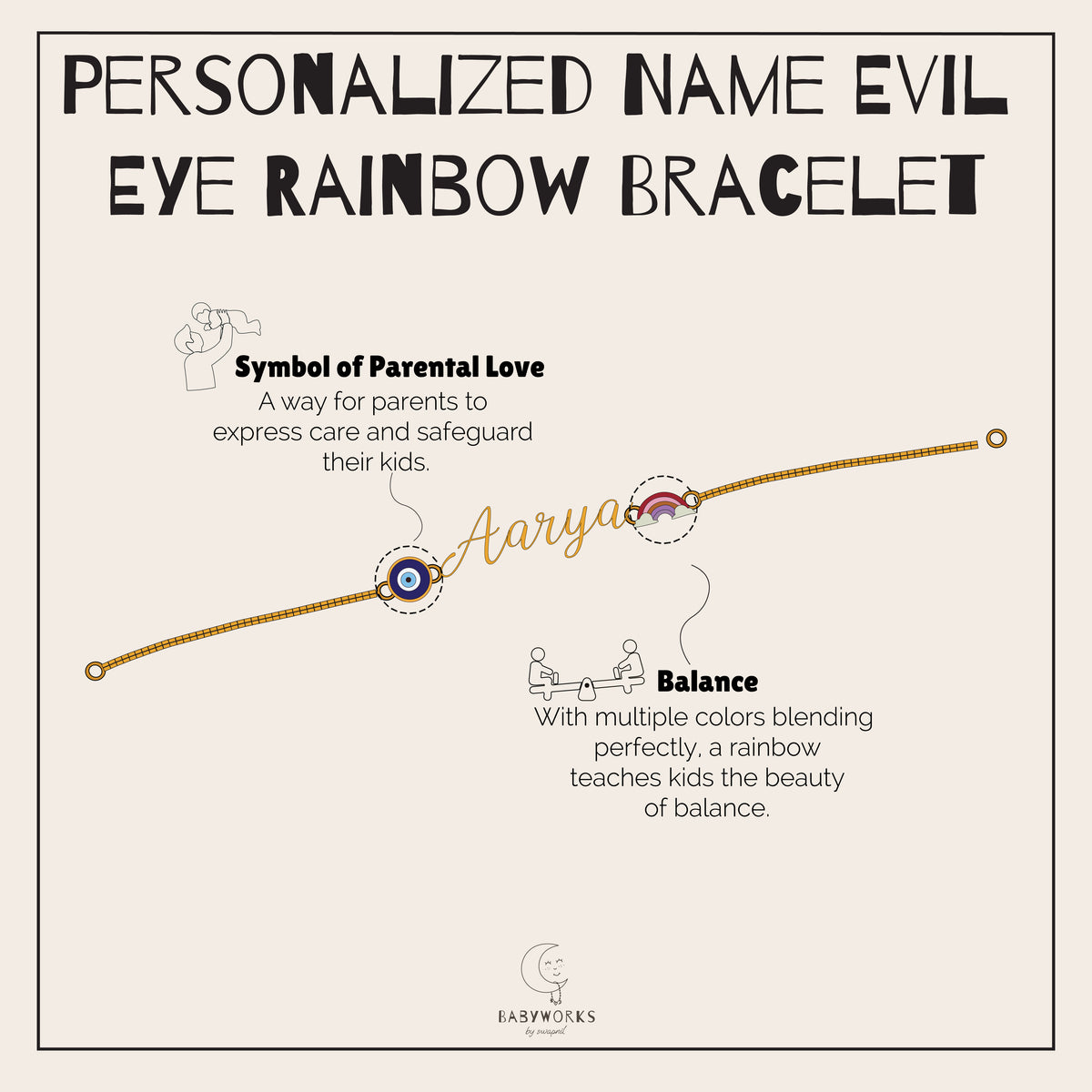 Personalized Name Evil Eye Rainbow Silver Bracelet feature image