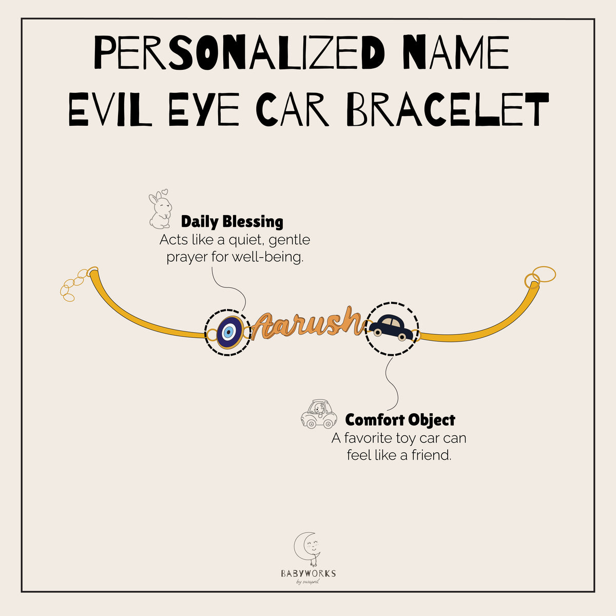Personalized Name Evil Eye Car Silver Bracelet feature image