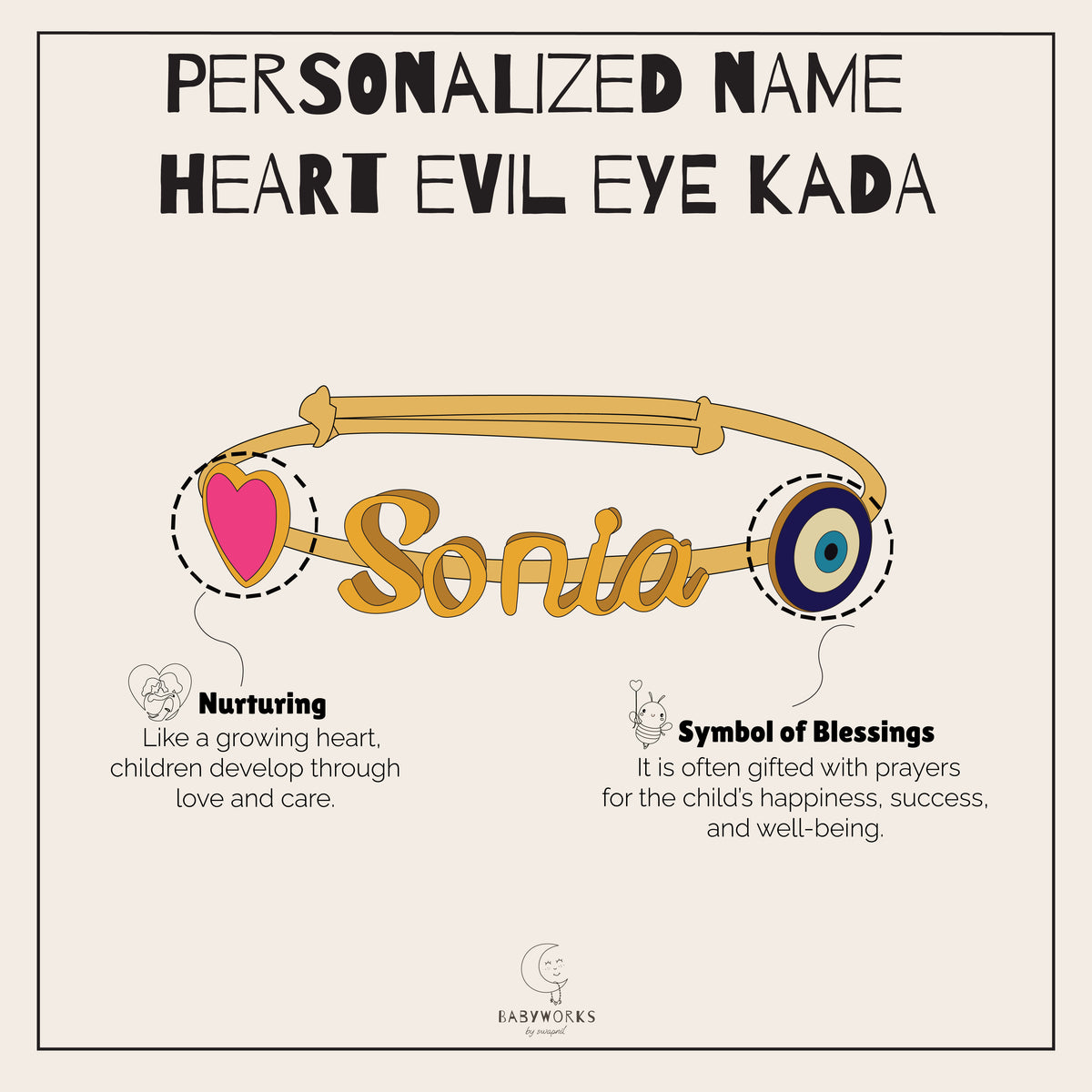 Personalized Name Heart Evil Eye Silver Kada feature image