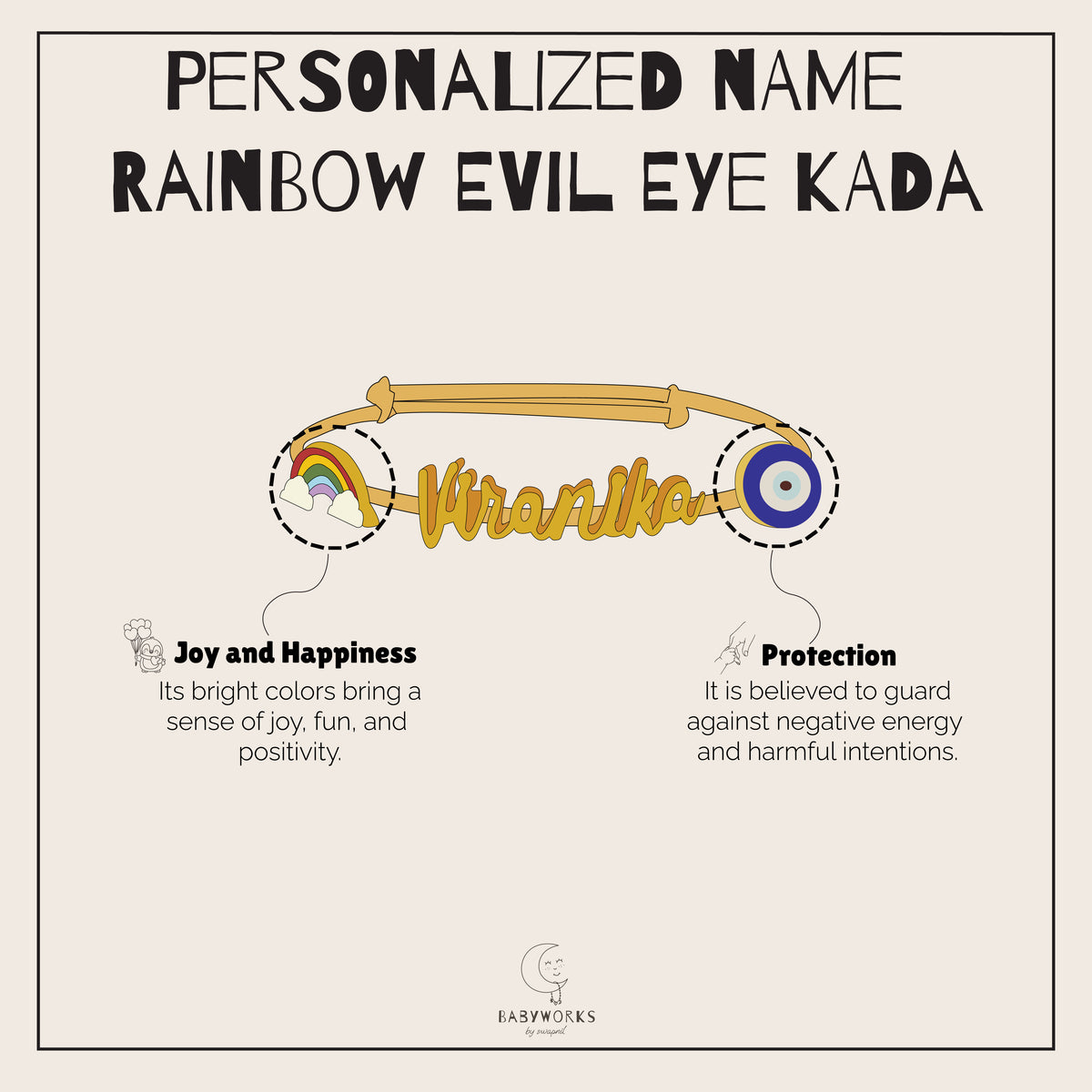 Personalized Name Rainbow Evil Eye Silver Kada feature image