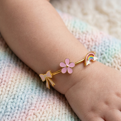 Rainbow Flower Bow Silver Kada