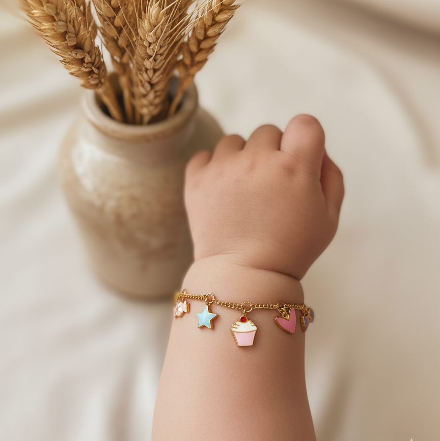 Sweet Cupcake Heart Silver Bracelet