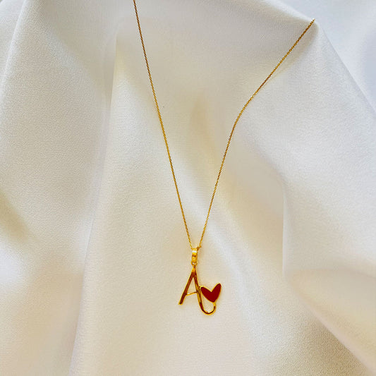 'A' Letter Heart Gold Pendant