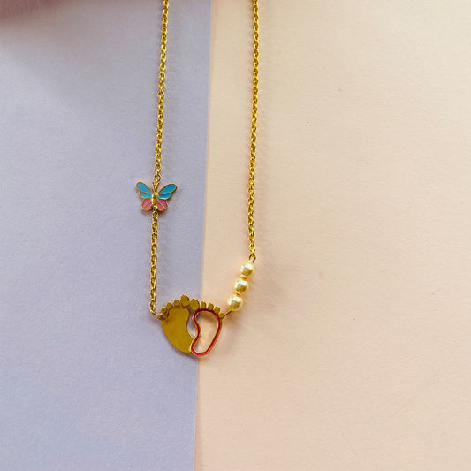 Butterfly & Feat Gold Pendant