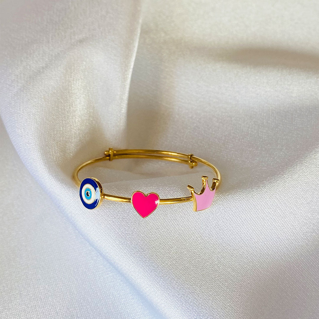 Evil-Eye Heart Crown Gold Kada