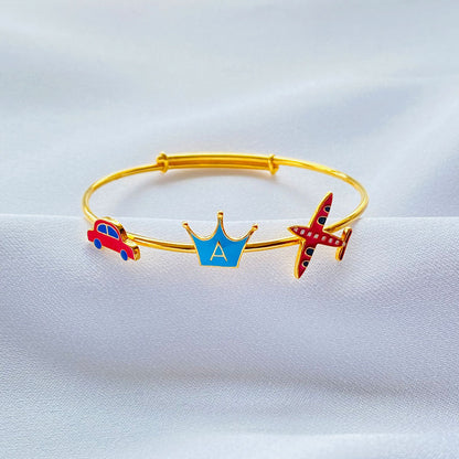 Baby Shower Gift For Baby Boy - Car Crown & Airplane Silver Kada
