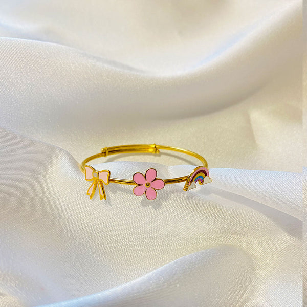 Birthday Gift Bracelet For Baby With Bow, Flower & Rainbow Charm