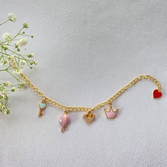 Mickey Crown Heart Gold Bracelet