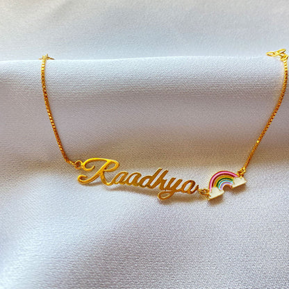 Personalized Name Rainbow 
Baby Bracelet - Silver With Gold Plated