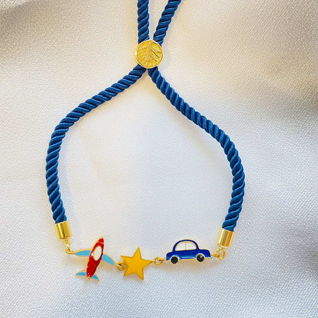 Airplane Star Car Rakhi Silver Thread Bracelet