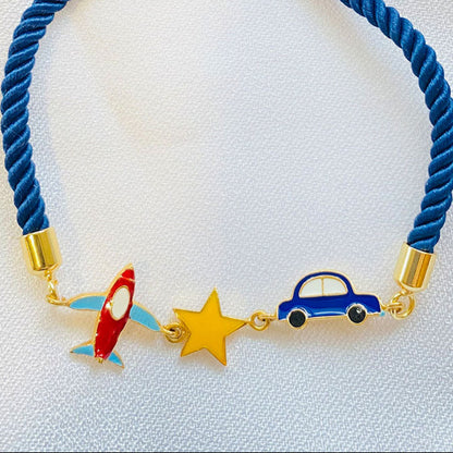 Airplane Star Car Rakhi Silver Bracelet