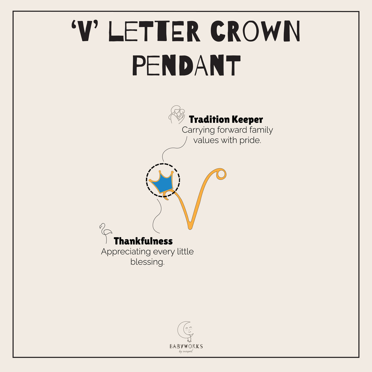 'V' Letter Crown  Pendant With Chain Silver feature image