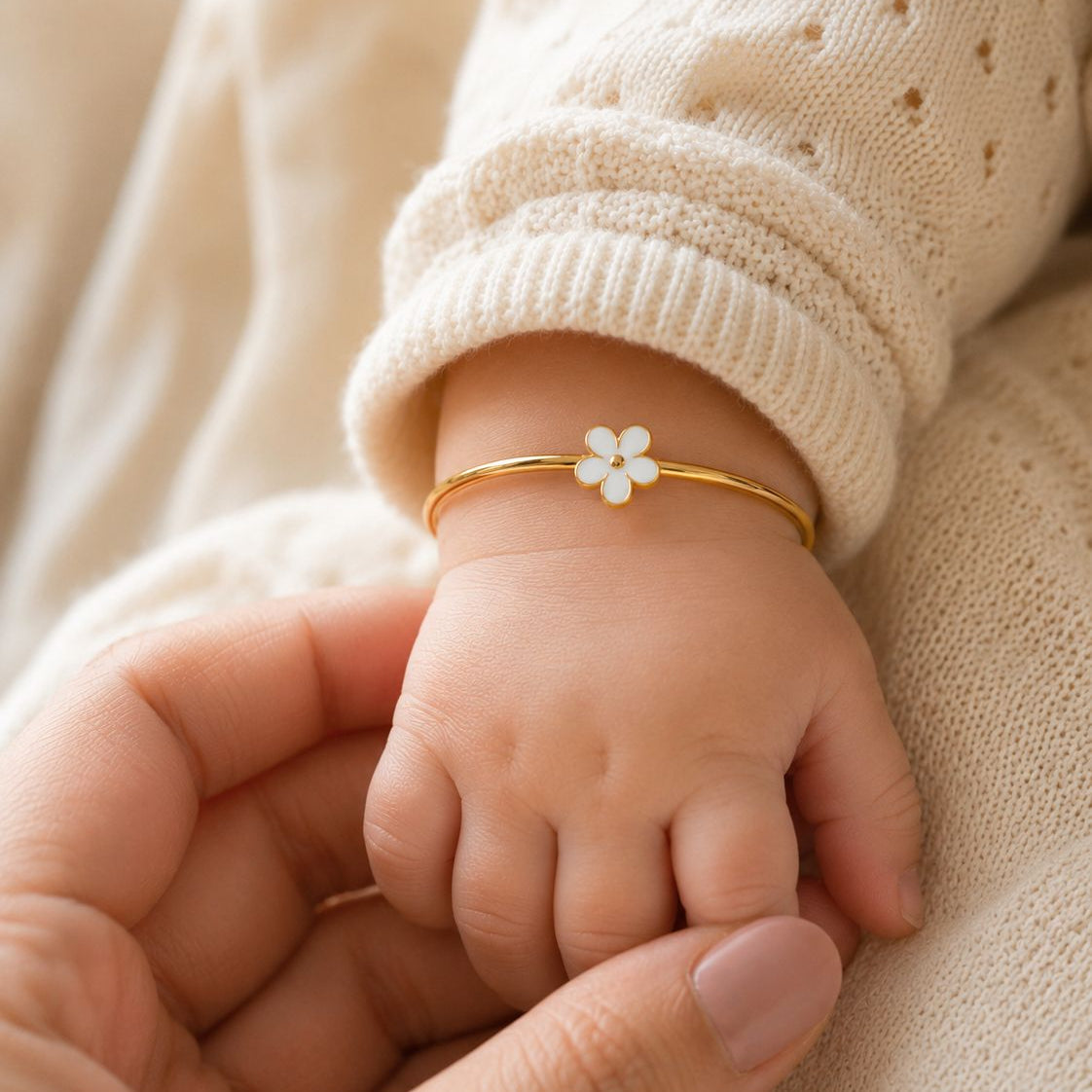 White Flower Silver Kada