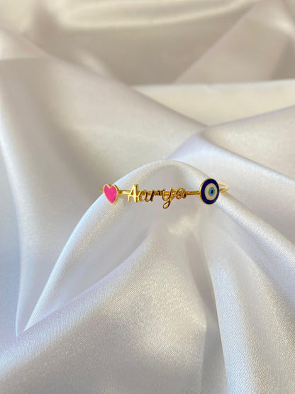 Personalized Name Heart Evil Eye Kada Silver