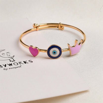 Heart Evil-Eye Crown Silver Kada