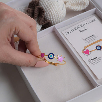 Heart Evil-Eye Crown Silver Kada