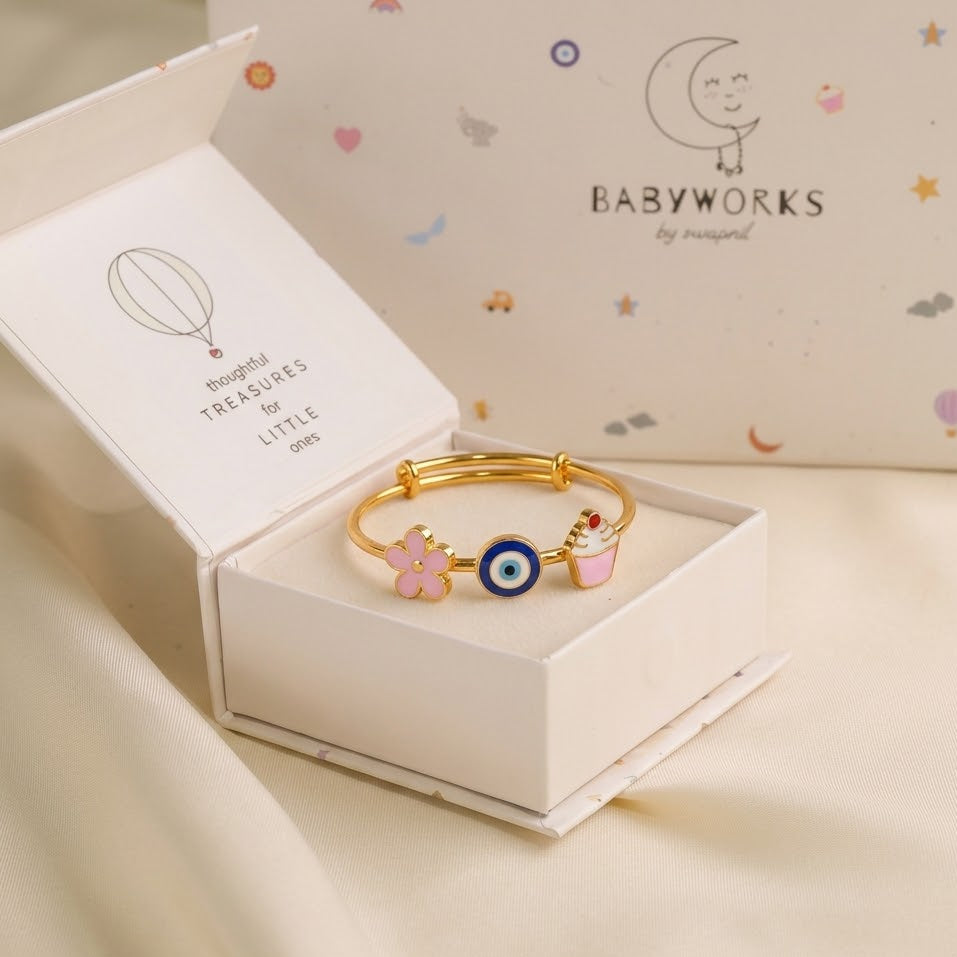flower evil eye cupcake silver kada for baby
