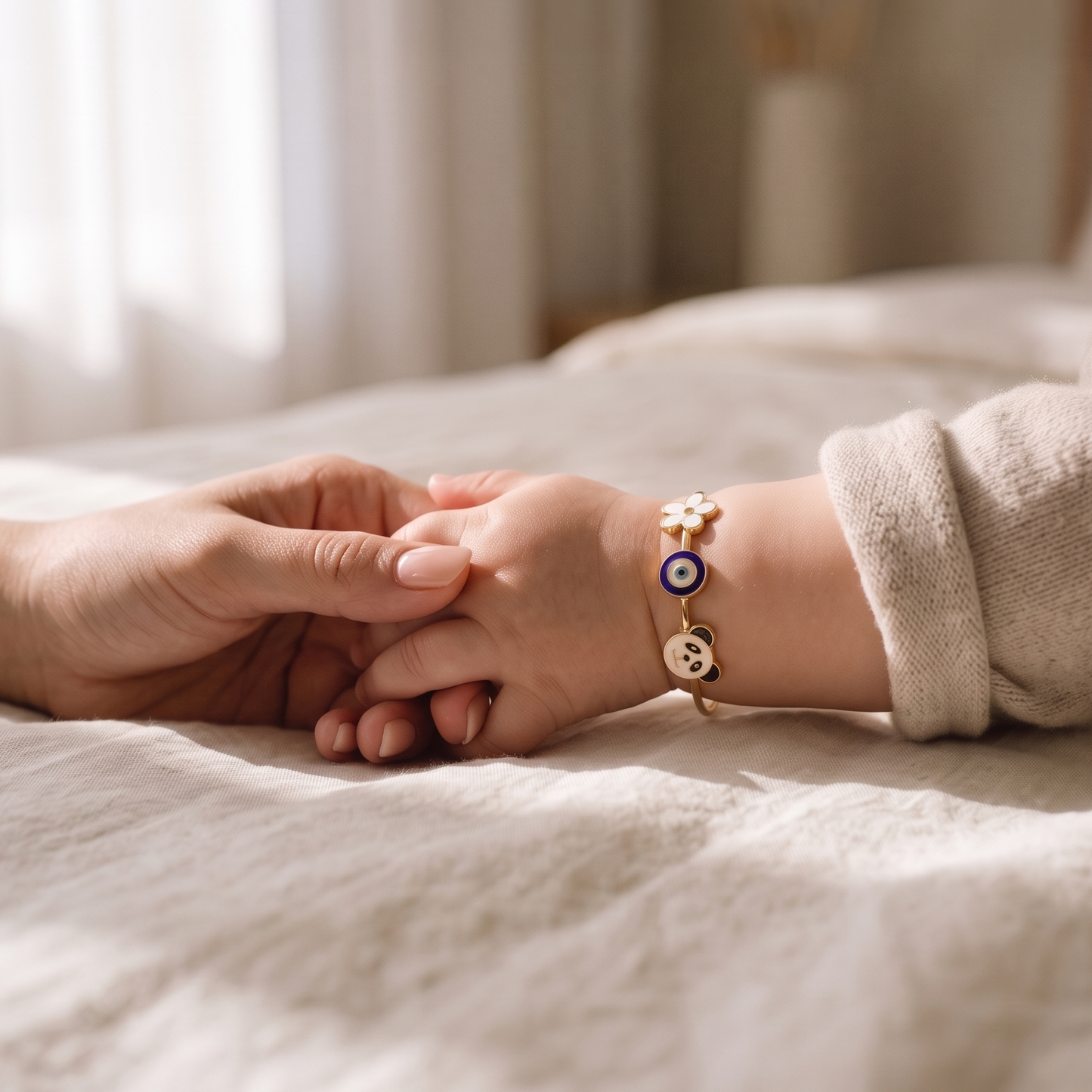Flower Evil Eye Panda Silver Kada